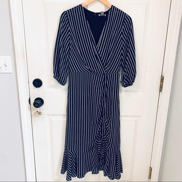 3/4 Sleeve Striped Side Roush Dress - Picture 4 of 8